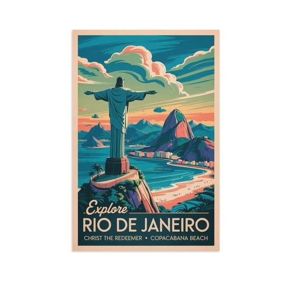 Retro Rio De Janeiro Poster Vintage Brazil Tourism Art with Iconic Landmarks Canvas Poster