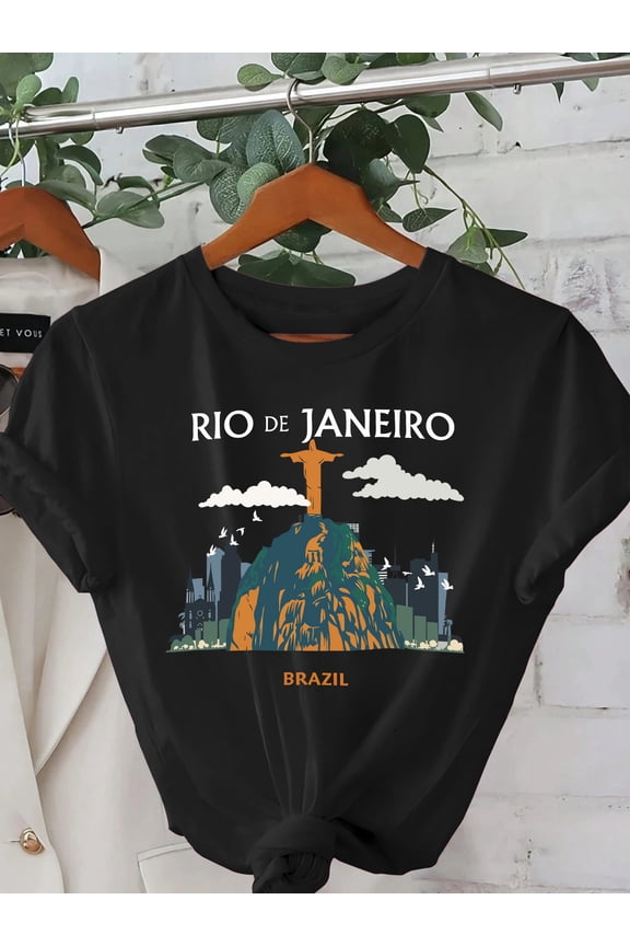 Retro Rio de Janeiro Brazil Graphic T-Shirt Vintage Christ the Redeemer Statue Travel Souvenir Tee Summer Vacation Apparel