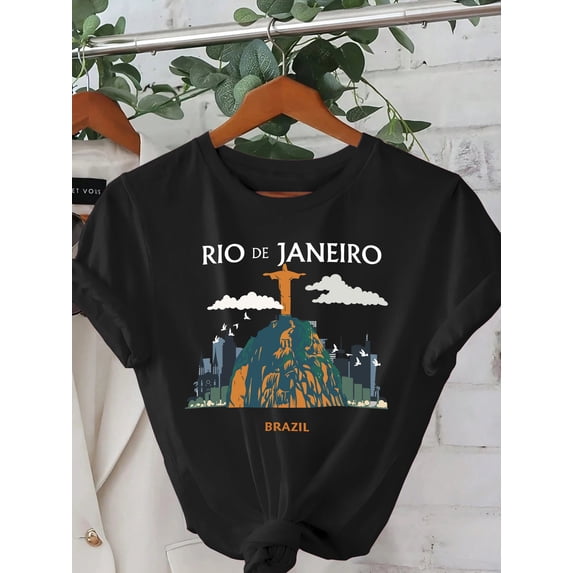 Retro Rio de Janeiro Brazil Graphic T-Shirt Vintage Christ the Redeemer Statue Travel Souvenir Tee Summer Vacation Apparel