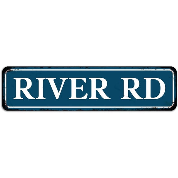 Retro River Rd Sign Vintage Metal Tin Stylish Wall Art Plaques for Home Decor Bathroom Kitchen House and Gothic Wall Decor Unique Signs Poster 16x4 Inch