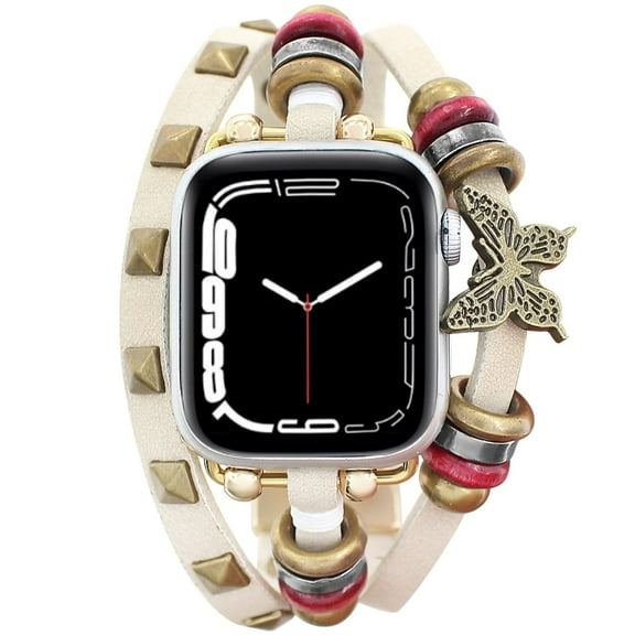Retro Rivet Bands for Apple Watch 49mm 45mm 44mm 42mm 41mm 40mm 38mm, Multi-Layer Vintage Charm Bracelet Strap Leather Style Compatible with iWatch Series 10 9 8 7 6 5 4 3 2 SE Ultra