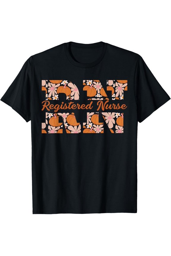 Retro Rn Registered Nurse Pumpkins Daisy Flower Fall Autumn T-Shirt