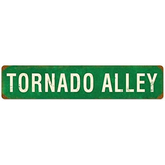 Retro Road Street Metal Tin Sign, Tornado Alley Design, Aluminum Wall Decoration, 16" x 4"