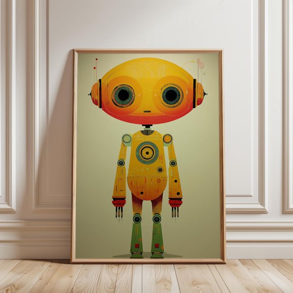 Retro Robot Art Print Futuristic Toy Inspired Sci Fi Wall Decor, Unframed Paper Print