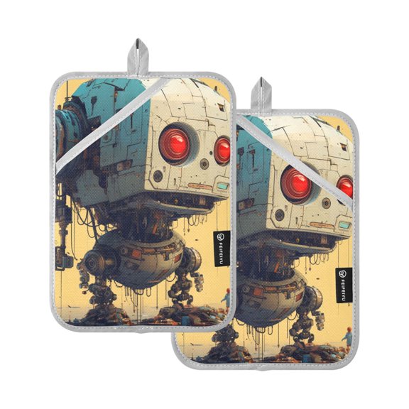 Retro Robot Oven Mitts Pot Holders 2 pcs Heat Resistant for Kitchen Baking Grilling