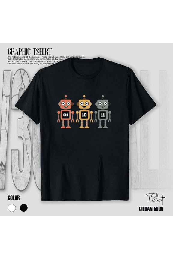 Retro Robot Squad Graphic T-Shirt - 01 10 11 Vintage Robots T-shirt, for men & women, S-5XL