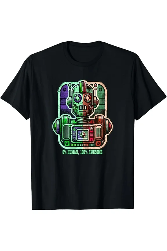 Retro Robot Vintage Vibe 0% Human - 100% Awesome Dad Mom Kid T-Shirt Unisex S-5XL Hot Trending Shirt, Vintage Birthday Gift