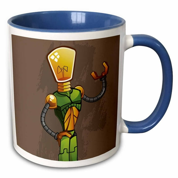 3drose, Retro Robot with a Lightbulb for Its Head, 11oz Two-tone Blue Mug