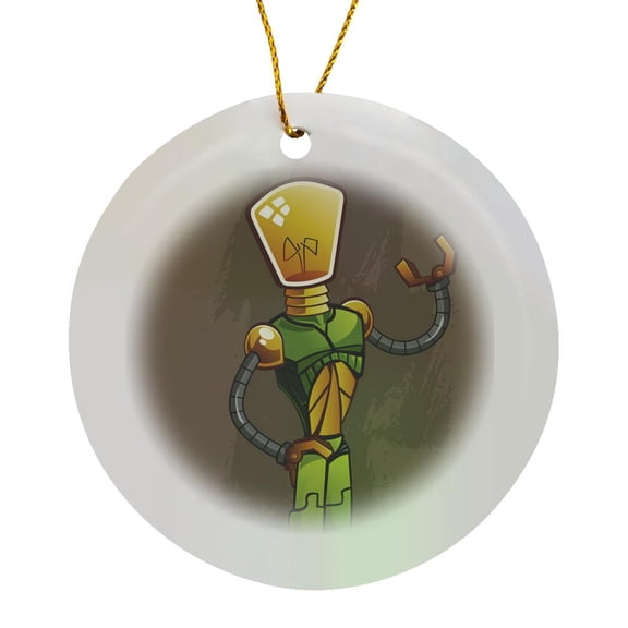 3drose, Retro Robot with a Lightbulb for Its Head, Circle Porcelain Ornament
