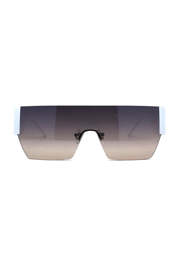 Retro Robotic Flat Top Rimless Shield 80s Squared Sunglasses White Smoke