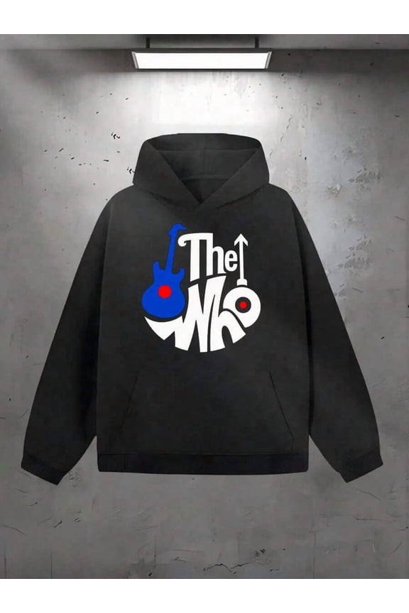 Retro Rock Band Hoodie - Iconic Logo With  Face And Signature Gesture Pattern, Ultra Soft Fleece Lined Cotton Blend, Unisex Loose Pullover With Drawstring Hood And  Pocket, Warm Casual Streetwear Sui