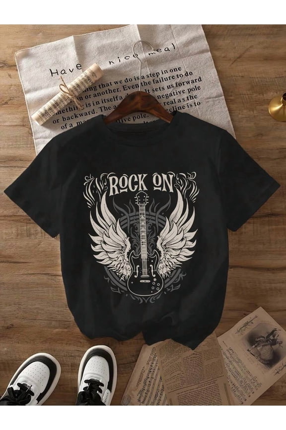Retro Rock Band Music Casual Crew Neck Short Sleeve T-Shirt For Women