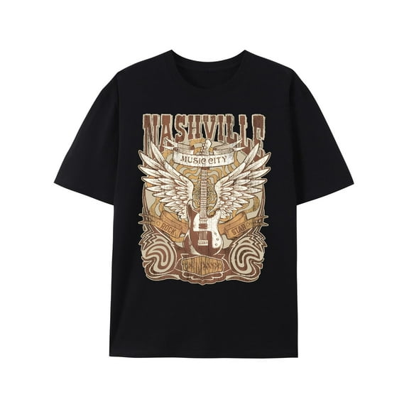 Retro Rock Band T-Shirt Women Country Music Shirt Tops Nashville Music City Tshirt Vintage Guitar Wings Graphic Tees