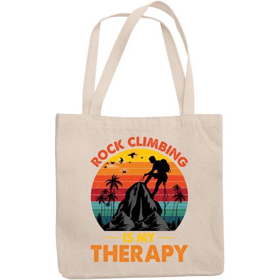 Retro Rock Climbing Is My Therapy, Mountain Climber, 12oz Canvas Tote Bag