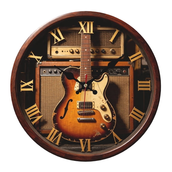 Retro Rock Guitar 10 Inch Non-Ticking Modern Wall Clock Home Decor for Living Room, Kitchen, Office & Bedroom