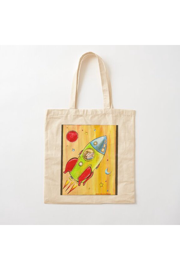 Retro Rocket Ape Canvas Tote Bags, Reusable Shopping Bag
