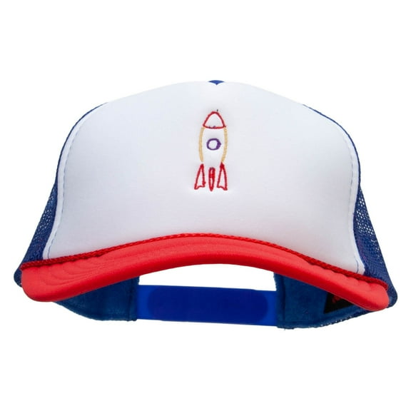 Retro Rocket Embroidered Foam Panel Mesh Snapback - White Royal OSFM