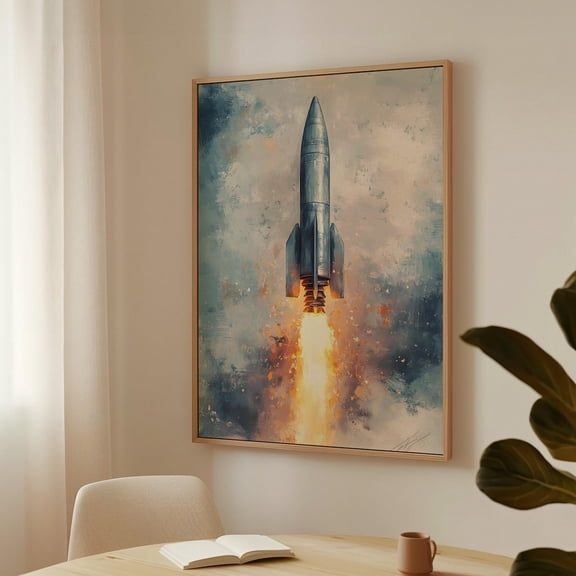 Retro Rocket Launch Art – Vintage Space Exploration Poster, Mid-Century Sci-Fi Decor For Space Enthusiasts Wall Art, Modern Wall Decor, 24x36 UNFRAMED