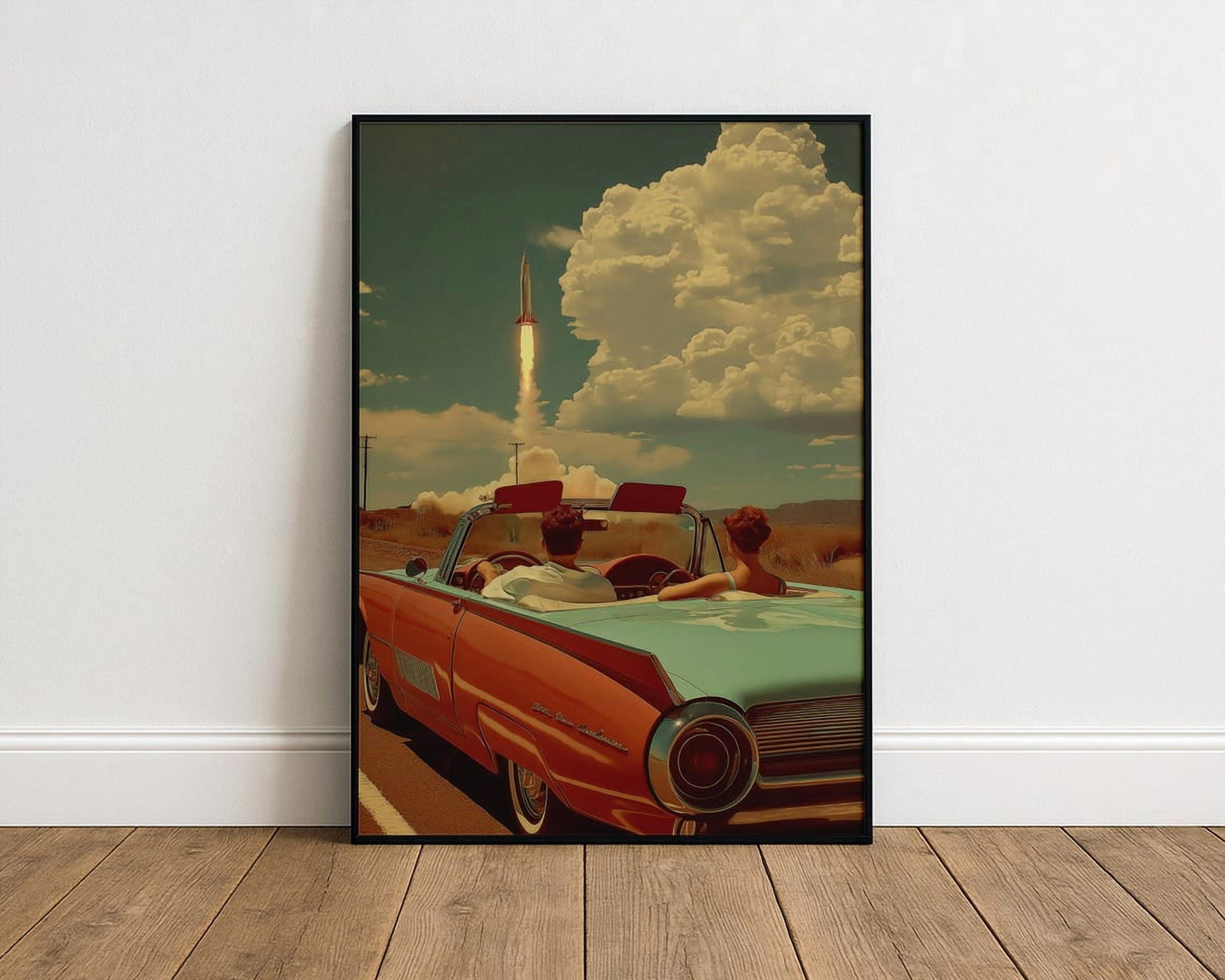 Retro Rocket Launch Wall Art - Vintage Car 1960S Sci-Fi Poster Print ...