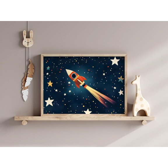 Retro Rocket Playroom Art, Boy'S Room Decor, Space Rocket Print, Colorful Space Theme Child Room Art, Nursery Wall Art, Outer Space Poster Wall Art, Modern Wall Decor, 16x24 UNFRAMED