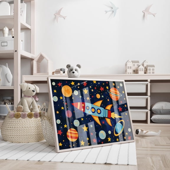 Retro Rocket Playroom Art, Space Rocket Print, Boy'S Room Decor, Colorful Space Theme Child Room Art, Nursery Wall Art, Outer Space Poster Wall Art, Modern Wall Decor, 8x12 UNFRAMED