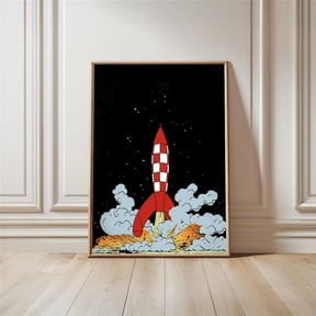 Retro Rocket Poster, Tintin Destination Moon Print, Unframed Paper Poster 8x10in