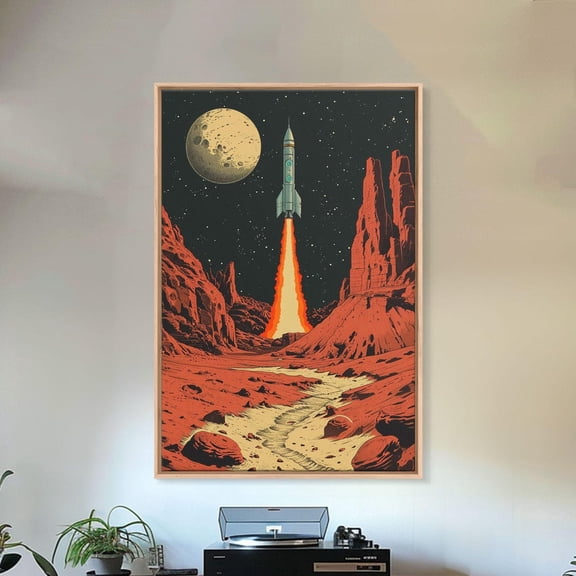 Retro Rocket Ship Sci-Fi Art Deco Wall Art Unframed Paper Print