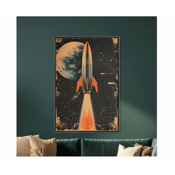 Retro Rocket Ship Space Age Mid Century Wall Art Home Decor Office Wall Art