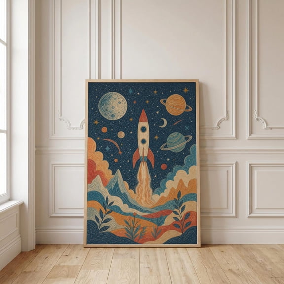 Retro Rocket Ship Wall Art Nursery Art