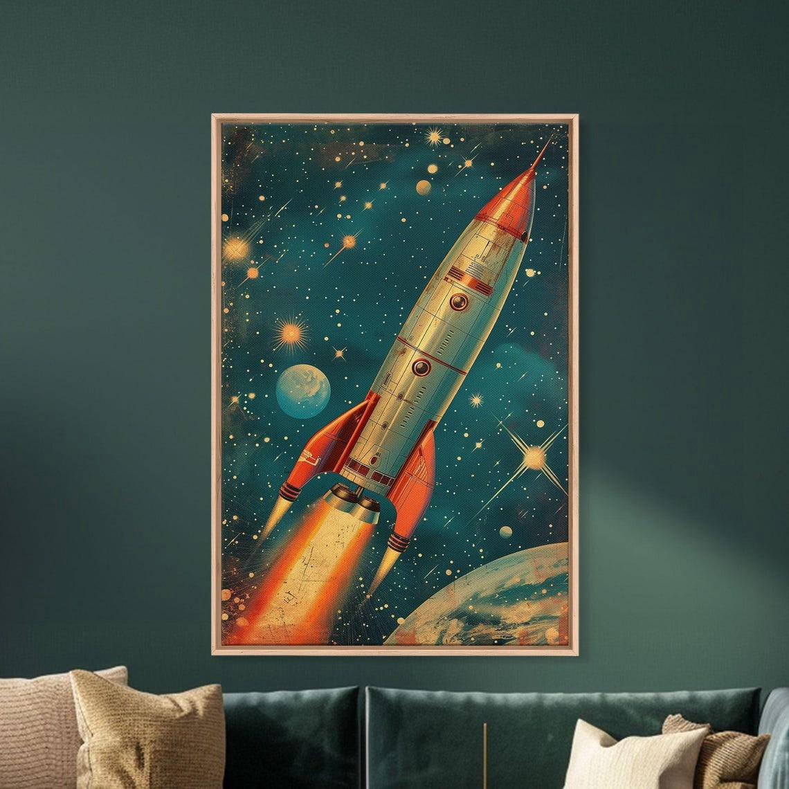 Retro Rocket Ship Wall Art Print, Space Age Gallery Decor - Walmart.com