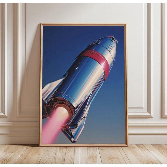 Retro Rocket Space Age Wall Art Decor Unframed Paper Print