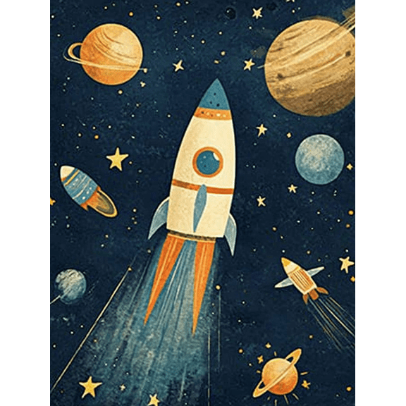 Retro Rocket Space Canvas Art PrintSuitable for Living RoomBedroomOfficeNurseryKids Room Decoration