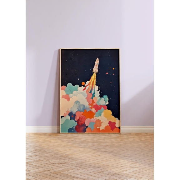 Retro Rocket Space Poster, Unframed Paper Poster 8x10in