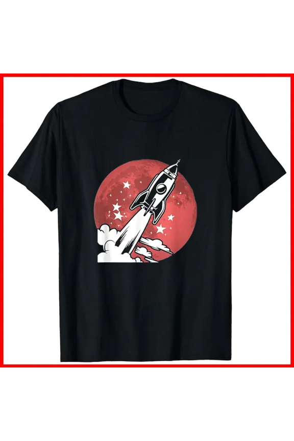 Retro Rocket Vintage Spaceship Moon Lunar Landing Illustration Unisex T-Shirt, up to size 5XL