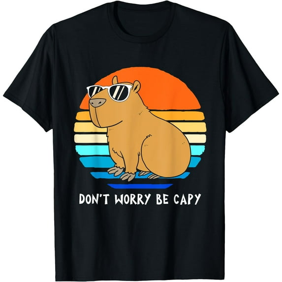 Retro Rodent Funny Capybara Dont Be Worry Be Capy Unisex T-Shirt for Men Women Kids Toddler ,Black Color,Size 4XL