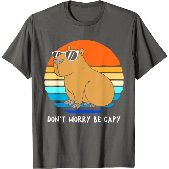 Retro Rodent Funny Capybara Dont Be Worry Be Capy Unisex T-Shirt for Men Women Kids Toddler ,Charcoal Color,Size XL