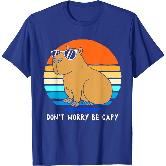 Retro Rodent Funny Capybara Dont Be Worry Be Capy Unisex T-Shirt for Men Women Kids Toddler ,Royal Blue Color,Size 4XL