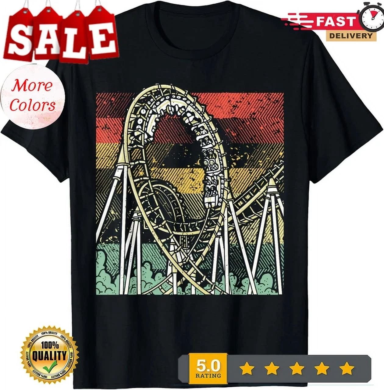 Roler Coaster Candy Retro Roller Coaster T-Shirt - Walmart.com