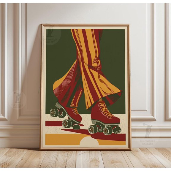 Retro Roller Skate Poster, 70s Disco Wall Art