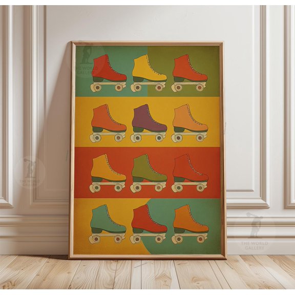 Retro Roller Skate Print, Colour Block Paper Wall Poster, Poster Only