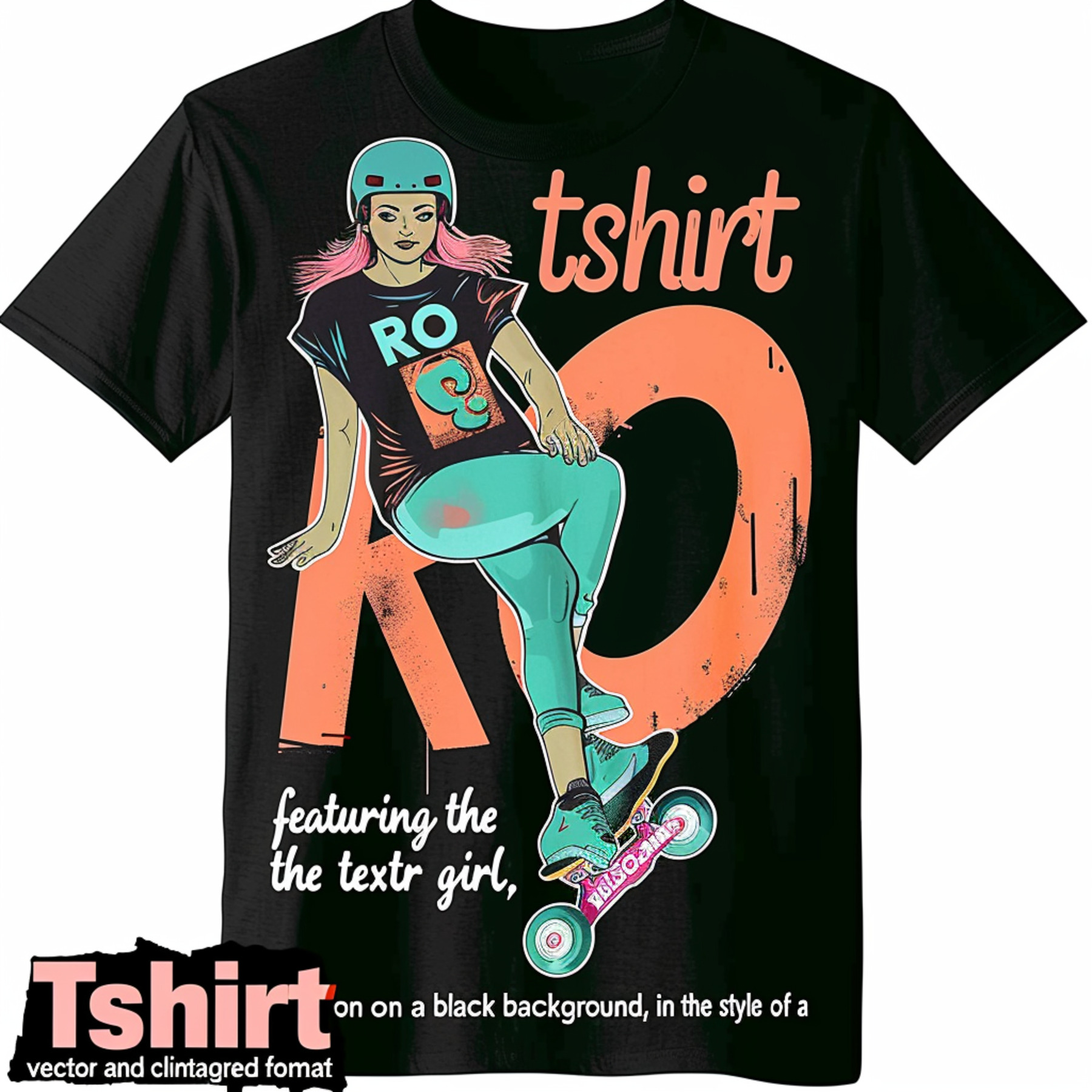 Retro Roller Skater Girl TShirt VintageInspired Logo Sticker Design