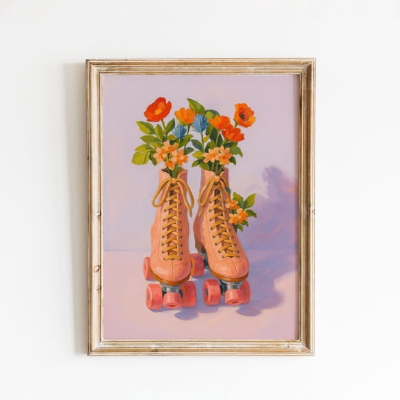 Retro Roller Skates Art – Floral Vintage Aesthetic Wall Decor Unframed Paper Print