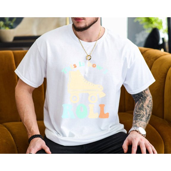 Retro Roller Skates Disco Rink 70s 80s Quad Wheel Art Unisex T-Shirt, up to size 3XL.