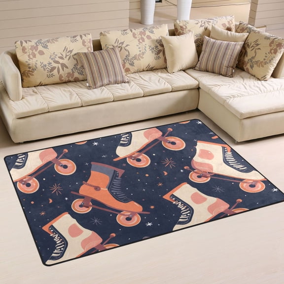 Retro Rollers Skates Area Rug Washable Floor Carpet Mat 60 x 39 inch for Bedroom Living Room Kids Room Home Decor