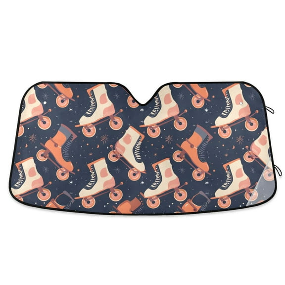 Retro Rollers Skates Car Windshield Sun Shade Foldable Car Front Window Visor Heat and UV Protection 53x23.5