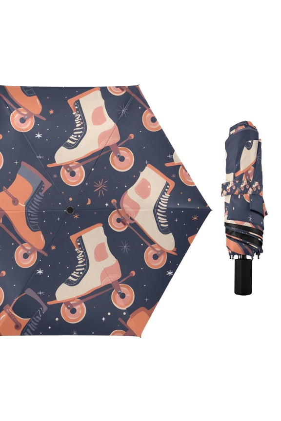 Retro Rollers Skates Compact Sun Umbrella Windproof Travel Umbrellas for Rain Strong Portable UV Protection
