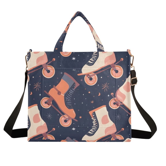 Retro Rollers Skates Corduroy Tote Bag Handbag Large Messenger Bag Shoulder Crossbody Zipper Bag Purse