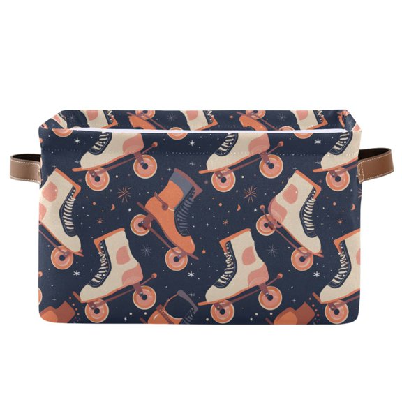 Retro Rollers Skates Storage Bins with Handle Fabric Organizer Basket Foldable Box 1 Pack 14.2x10.2x8.3