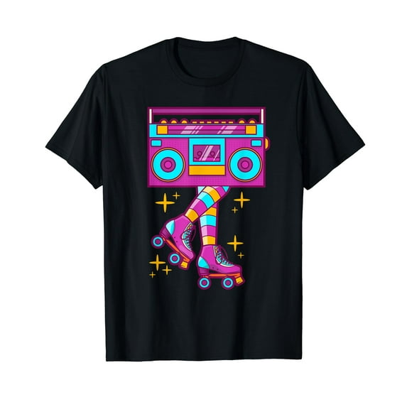 Retro Rollerskates Funny 80's Roller Disco Skating Gift Black T-Shirt