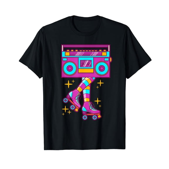 Retro Rollerskates Funny 80's Roller Disco Skating Gift Black T-Shirt
